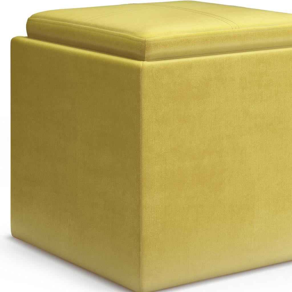 17" Yellow Upholstery Storage Ottoman