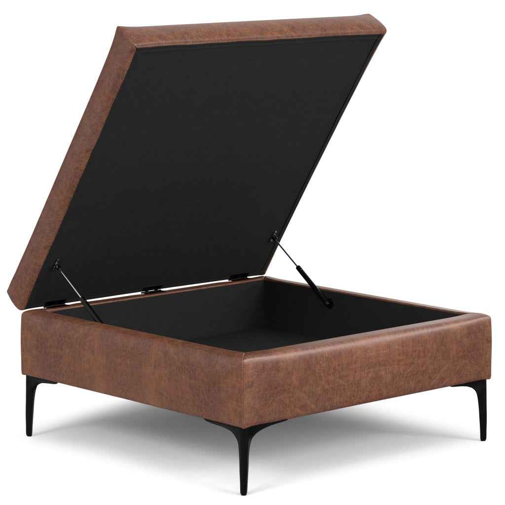 36" Black and Brown Upholstery Storage Ottoman