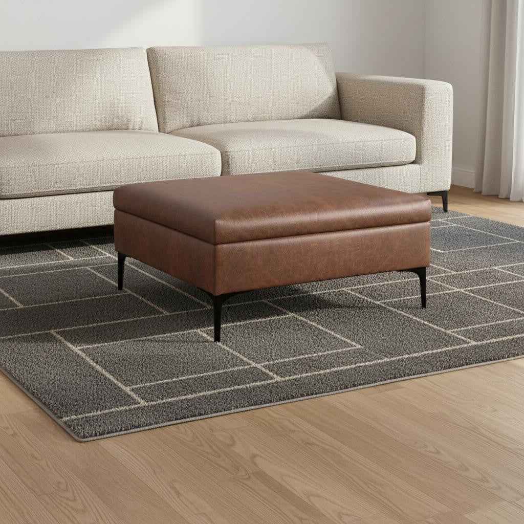 36" Black and Brown Upholstery Storage Ottoman