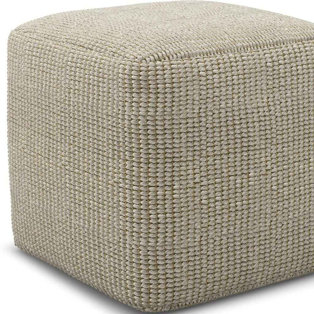 18" Off White Fabric Pouf Ottoman