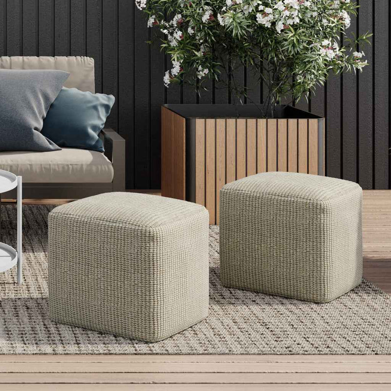 18" Off White Fabric Pouf Ottoman