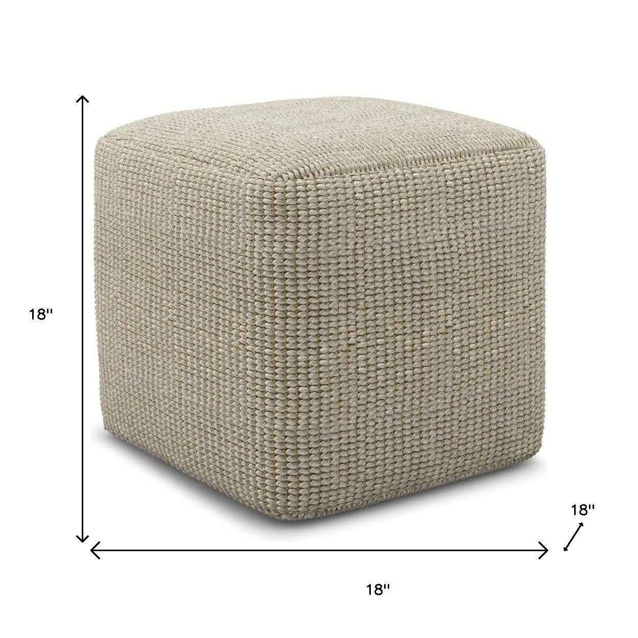 18" Off White Fabric Pouf Ottoman