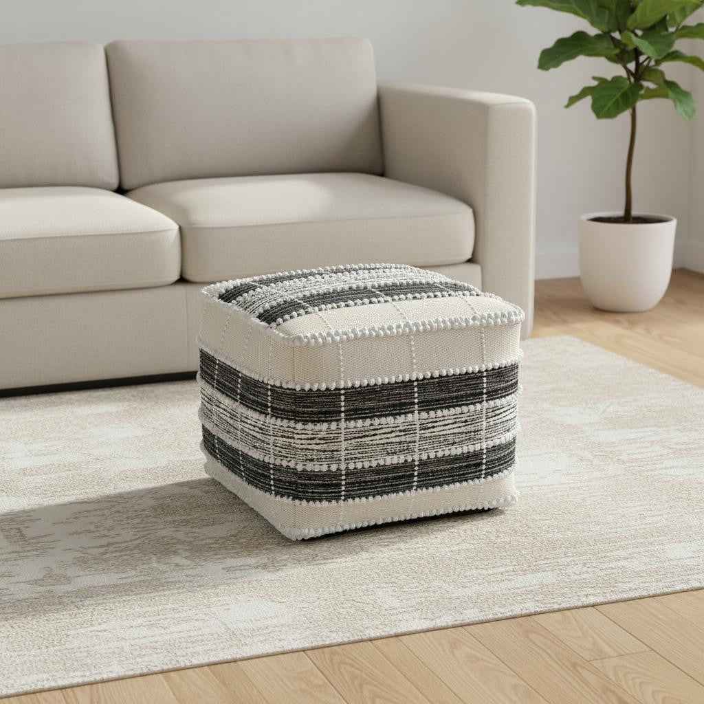 18" Blue Fabric Pouf Ottoman