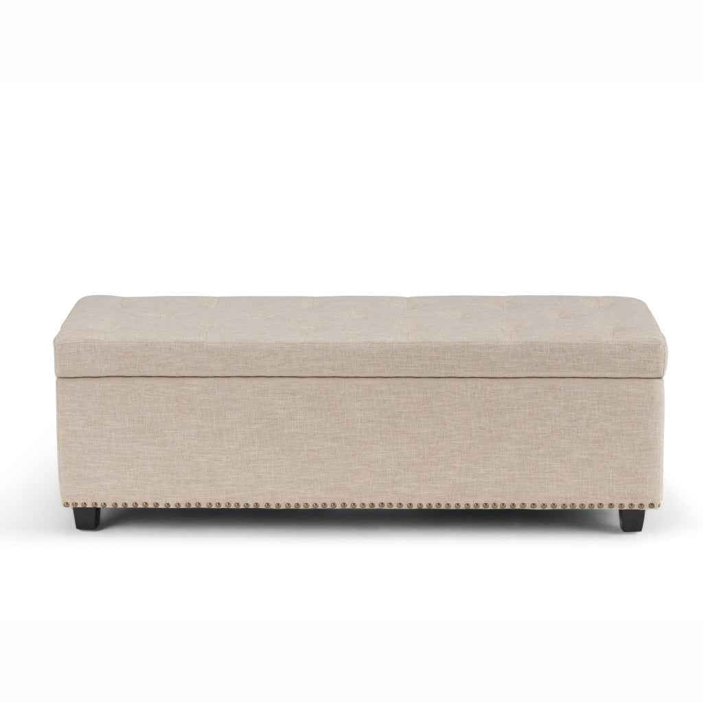 48" Dark Brown and Natural Upholstery Storage Ottoman