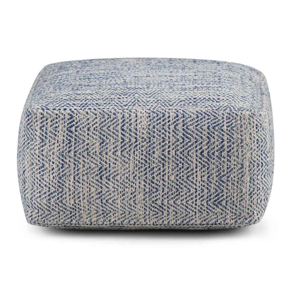 20" Blue Cotton Pouf Ottoman