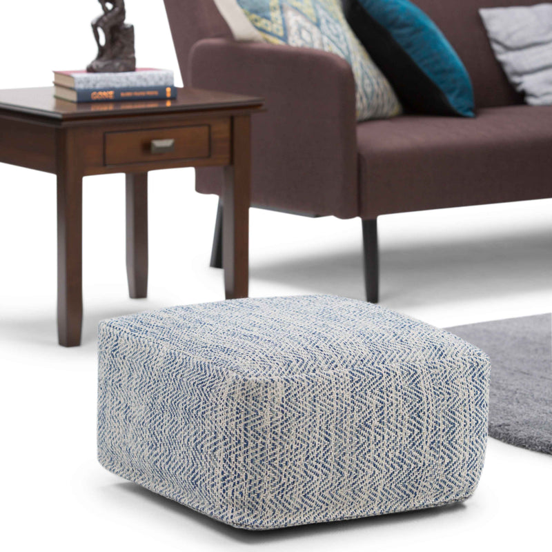 20" Blue Cotton Pouf Ottoman