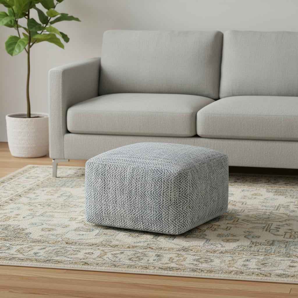 20" Blue Cotton Pouf Ottoman