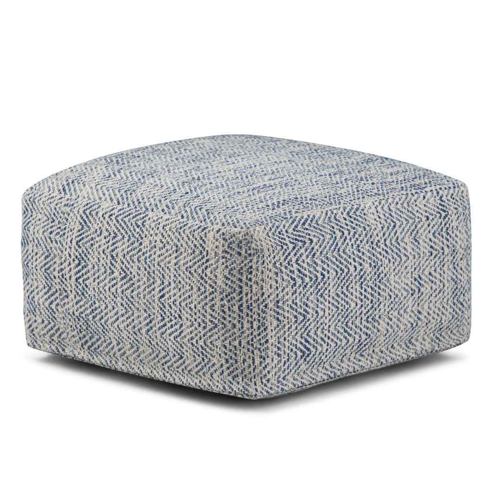 20" Blue Cotton Pouf Ottoman