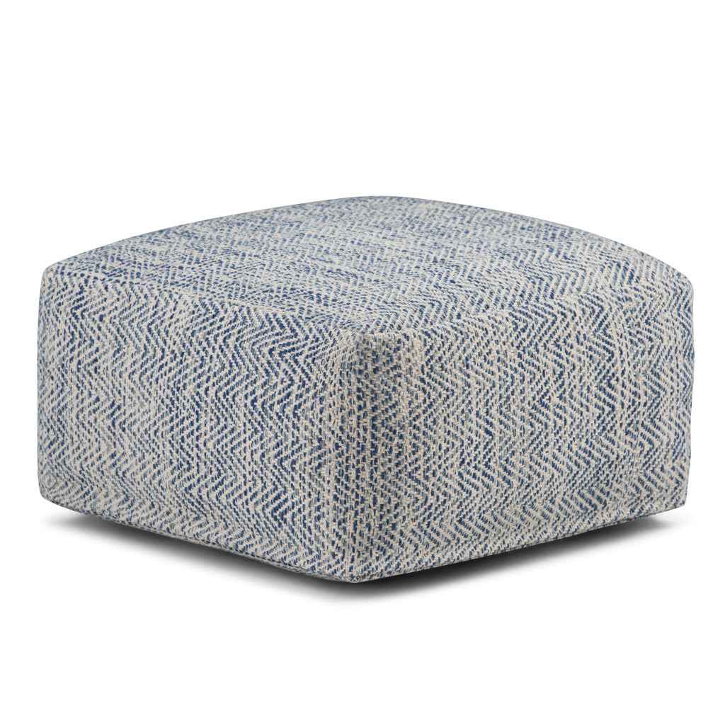 20" Blue Cotton Pouf Ottoman