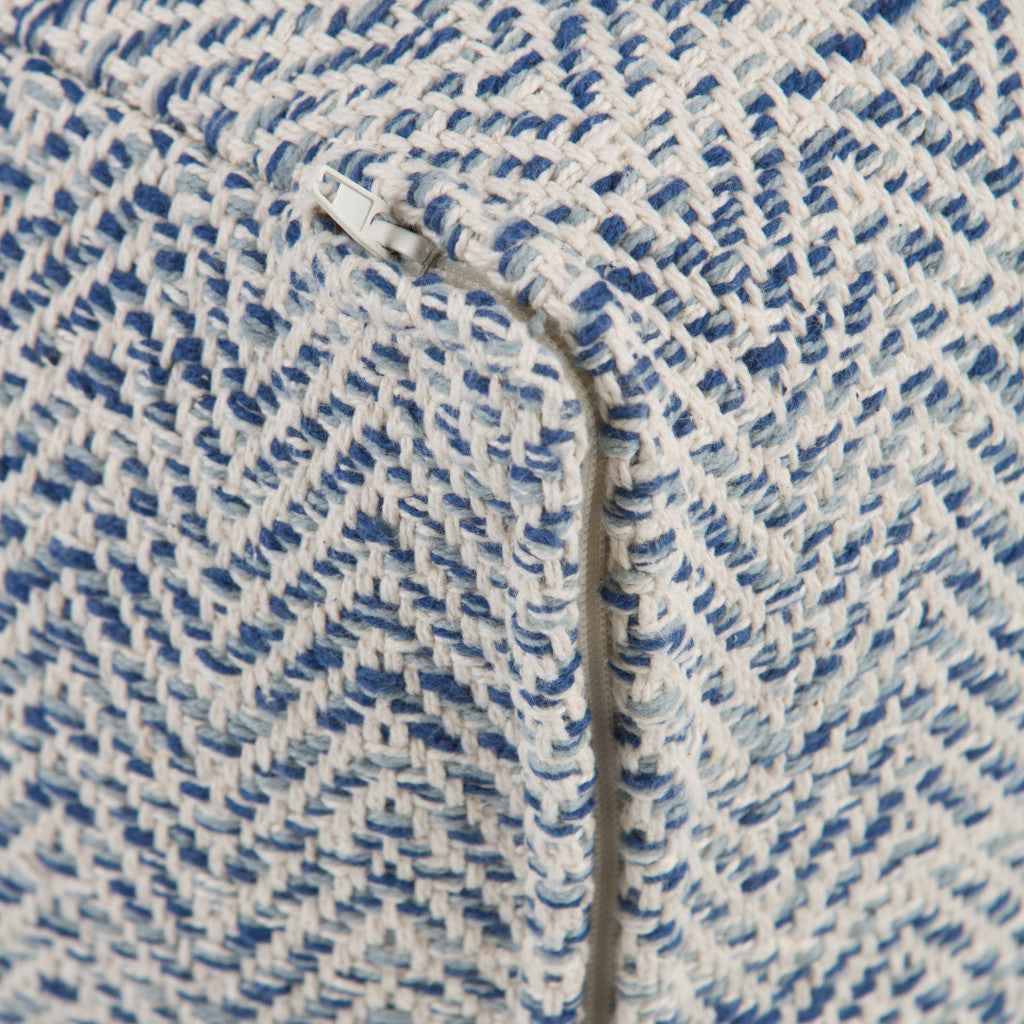 20" Blue Cotton Pouf Ottoman