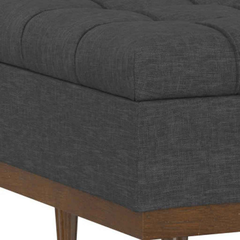 34" Walnut and Slate Gray Upholstery Storage Ottoman