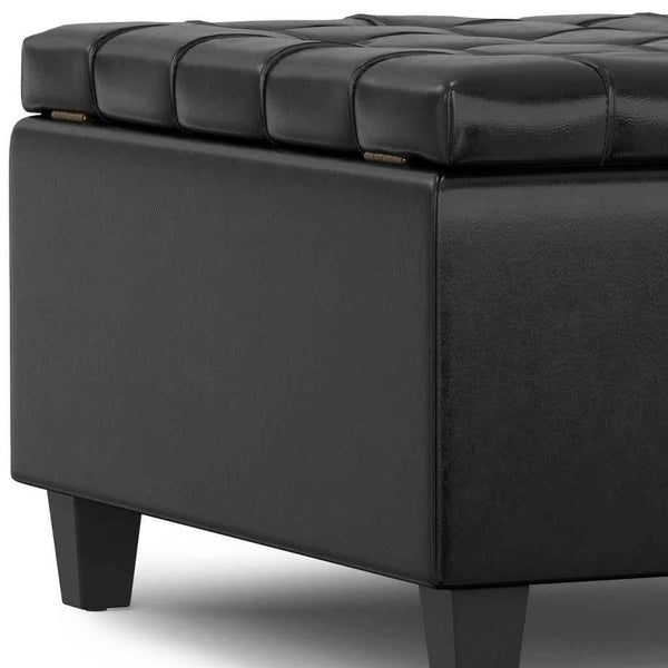 30" Black Leather Cocktail Ottoman With Storage Default Title