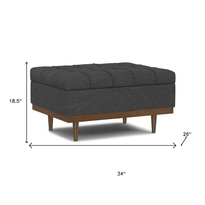 34" Walnut and Slate Gray Upholstery Storage Ottoman
