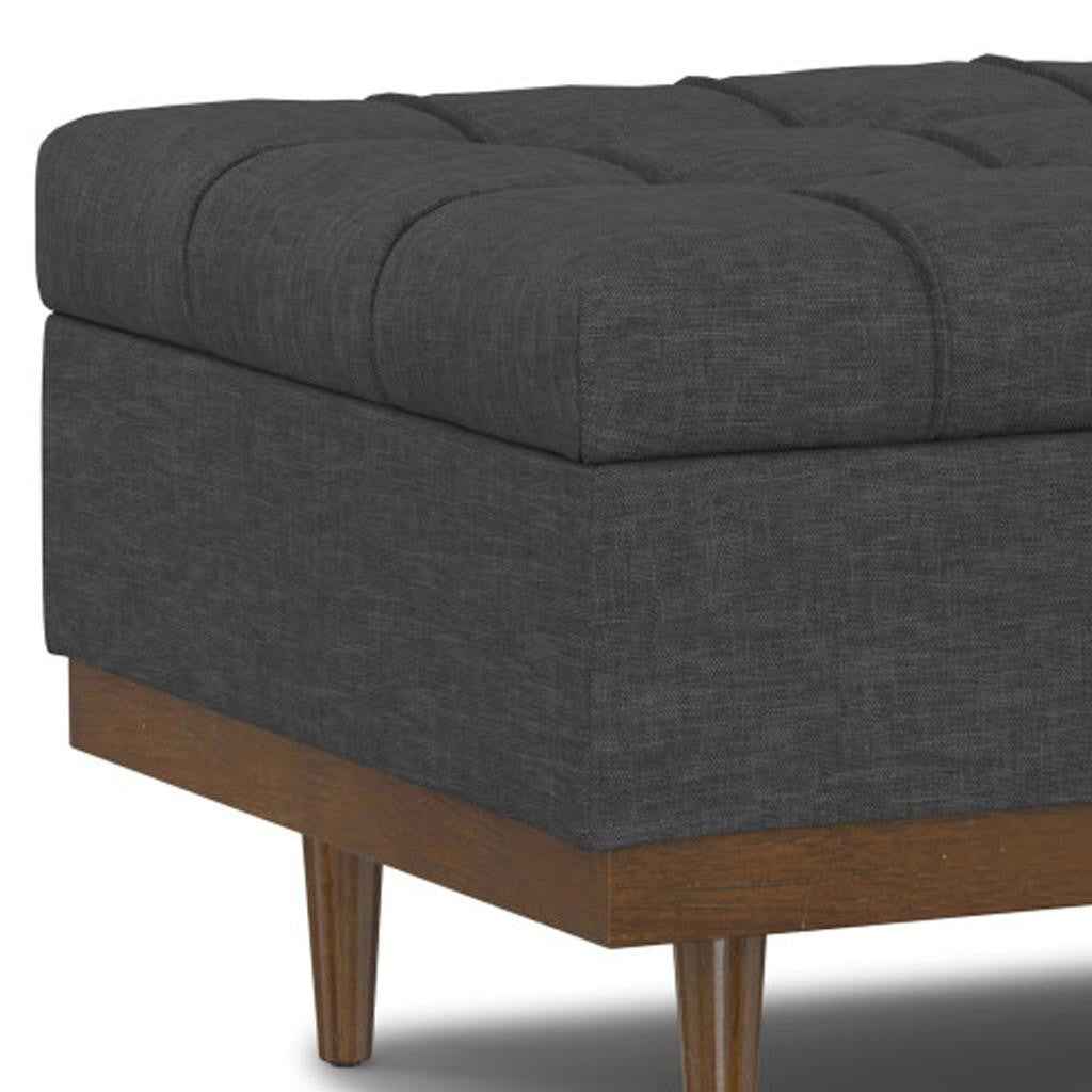 34" Walnut and Slate Gray Upholstery Storage Ottoman