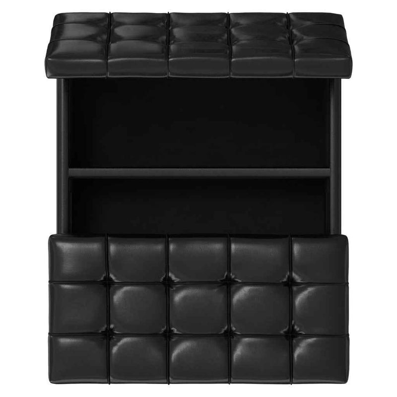 30" Black Leather Cocktail Ottoman With Storage