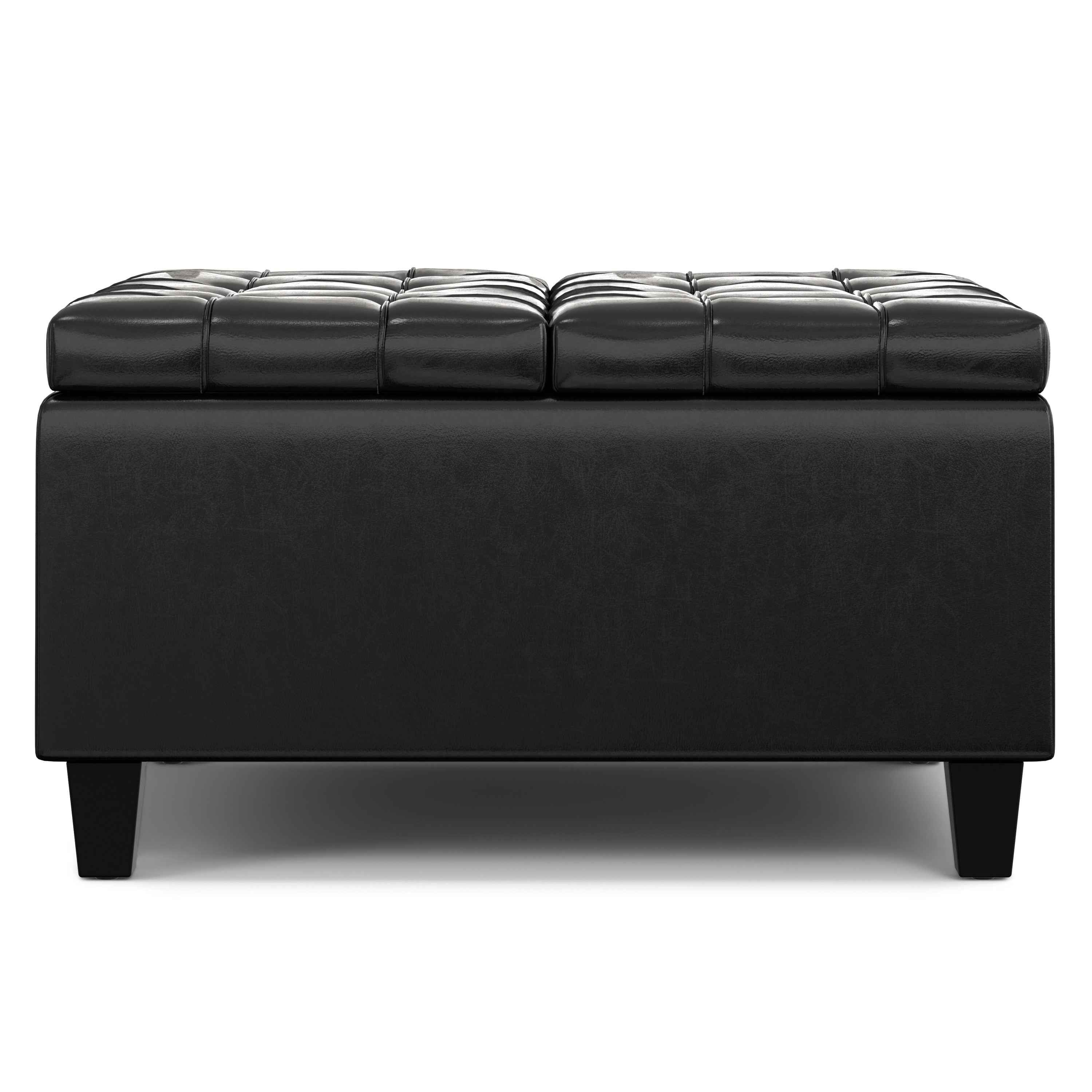30" Black Leather Cocktail Ottoman With Storage