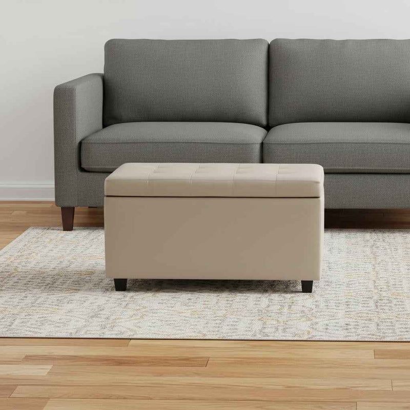 34" Dark Brown and Cream Upholstery Storage Ottoman