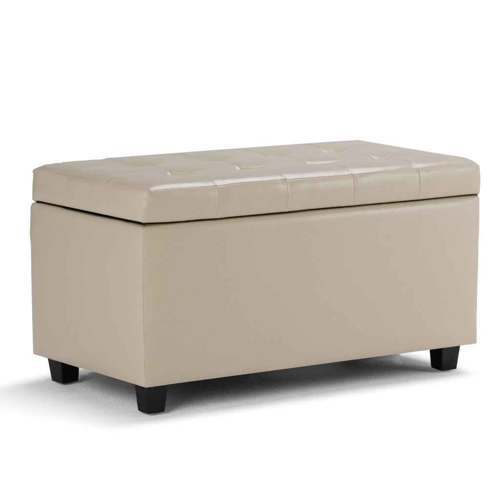 34" Dark Brown and Cream Upholstery Storage Ottoman