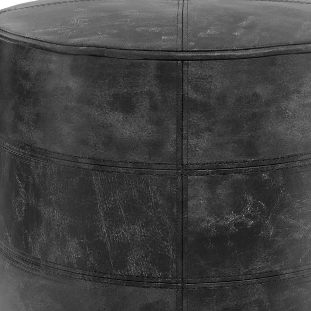 18" Black Leather Round Pouf Ottoman