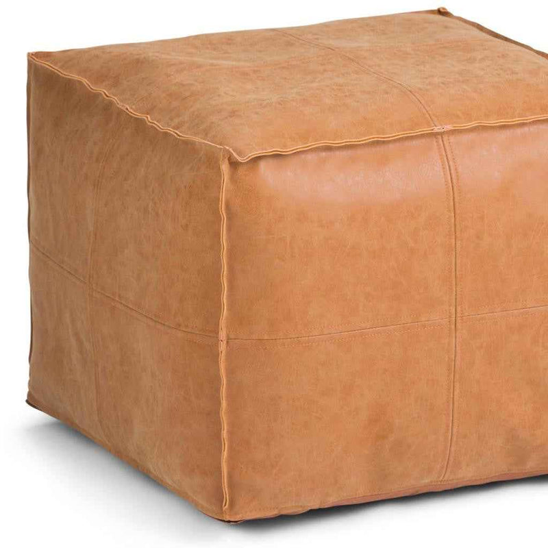 18" Brown Faux Leather Pouf Ottoman