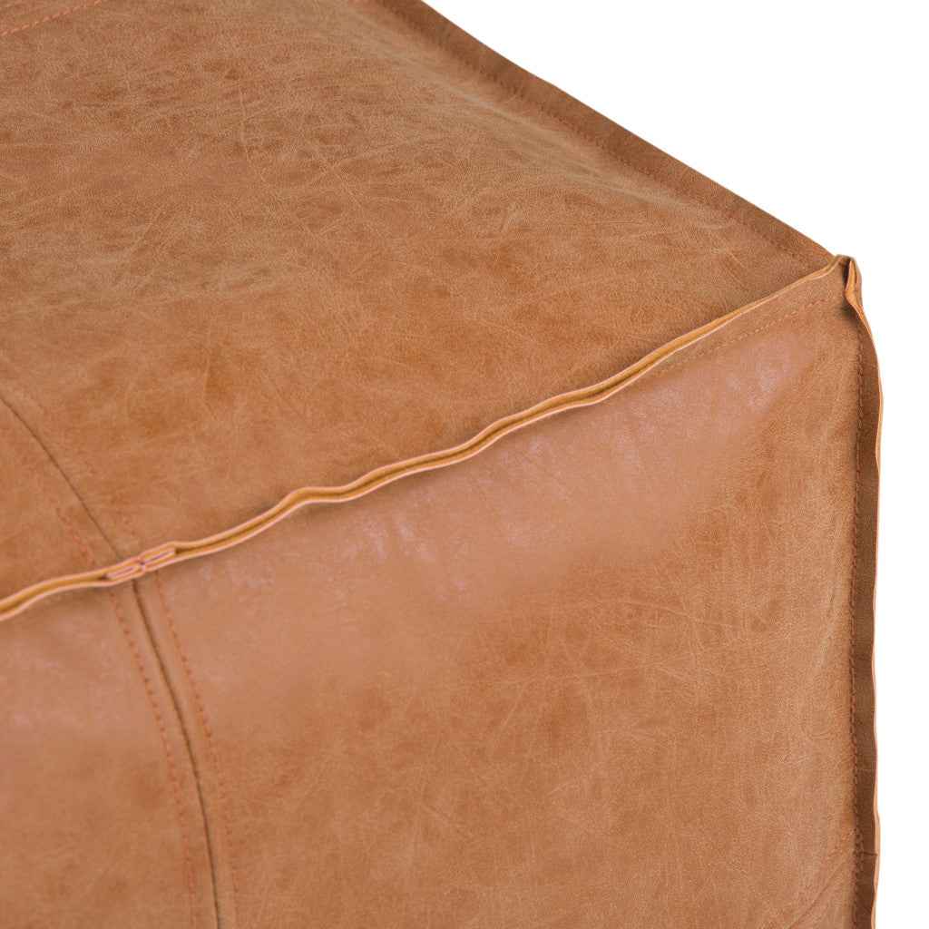 18" Brown Faux Leather Pouf Ottoman