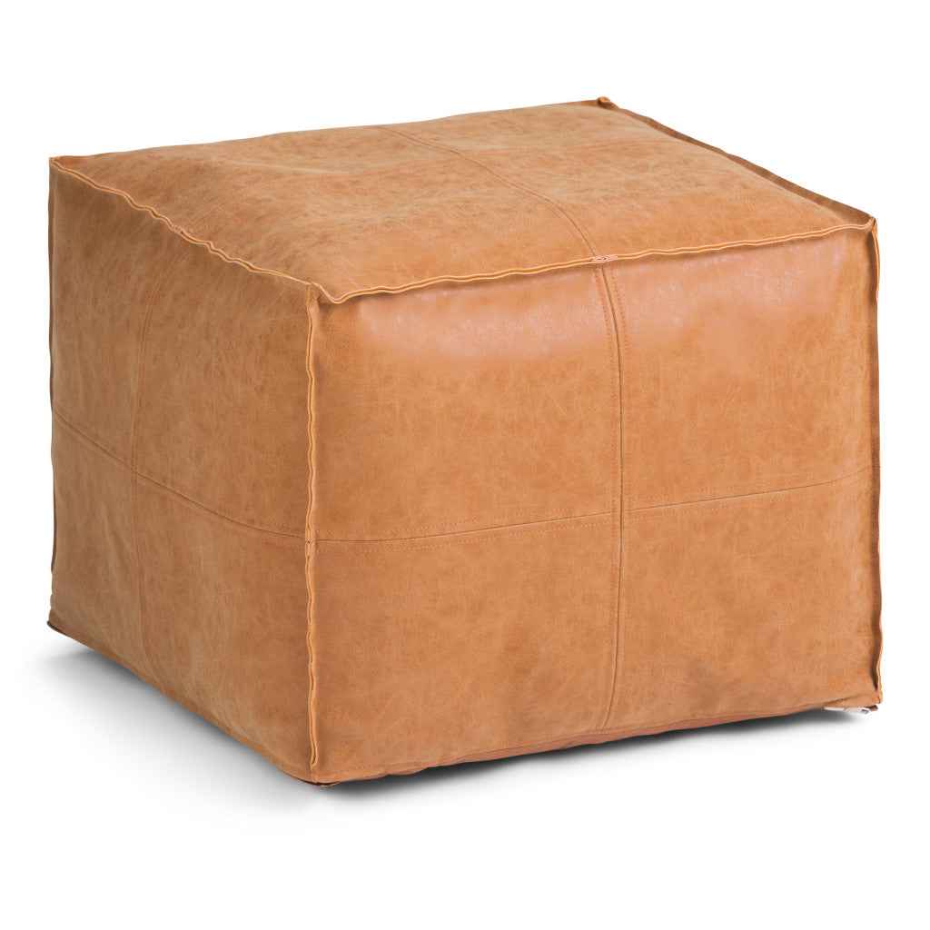 18" Brown Faux Leather Pouf Ottoman