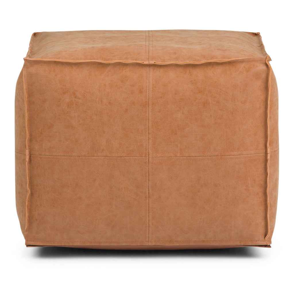 18" Brown Faux Leather Pouf Ottoman
