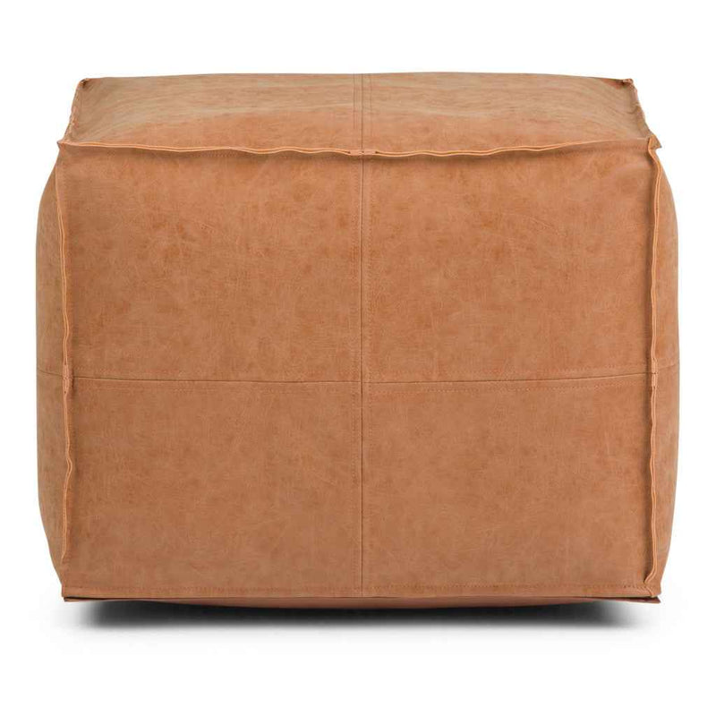 18" Brown Faux Leather Pouf Ottoman