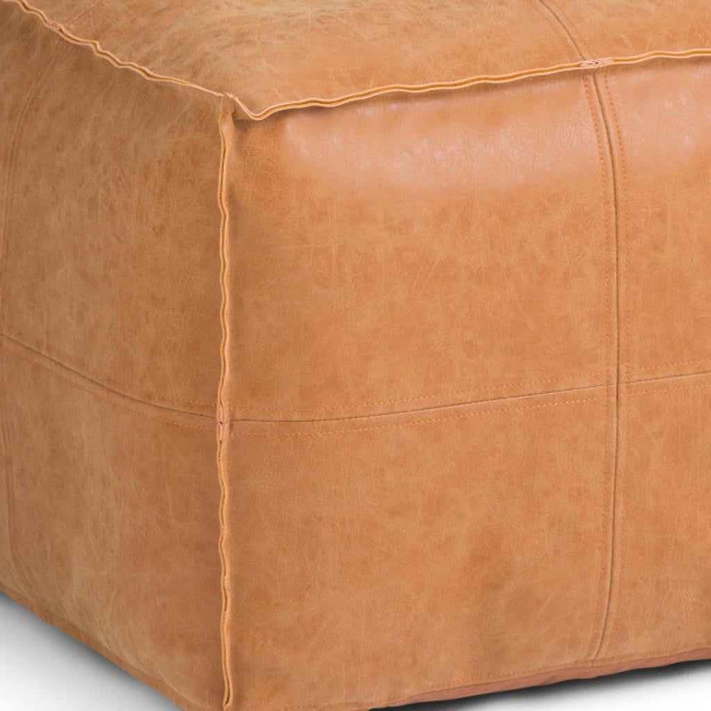 18" Brown Faux Leather Pouf Ottoman