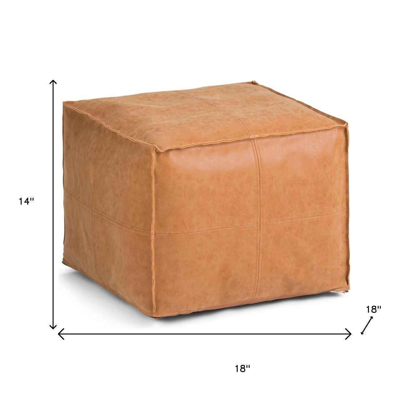 18" Brown Faux Leather Pouf Ottoman