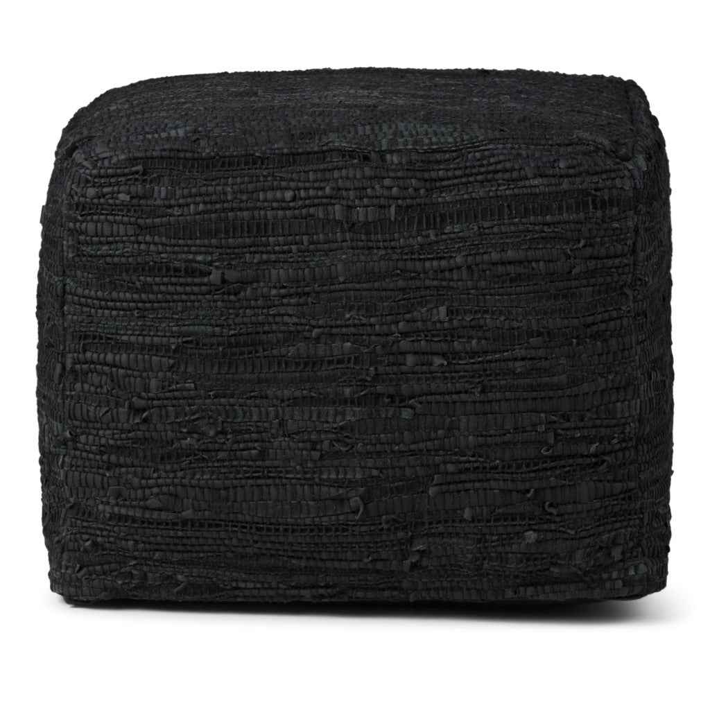 18" Black Leather Pouf Ottoman