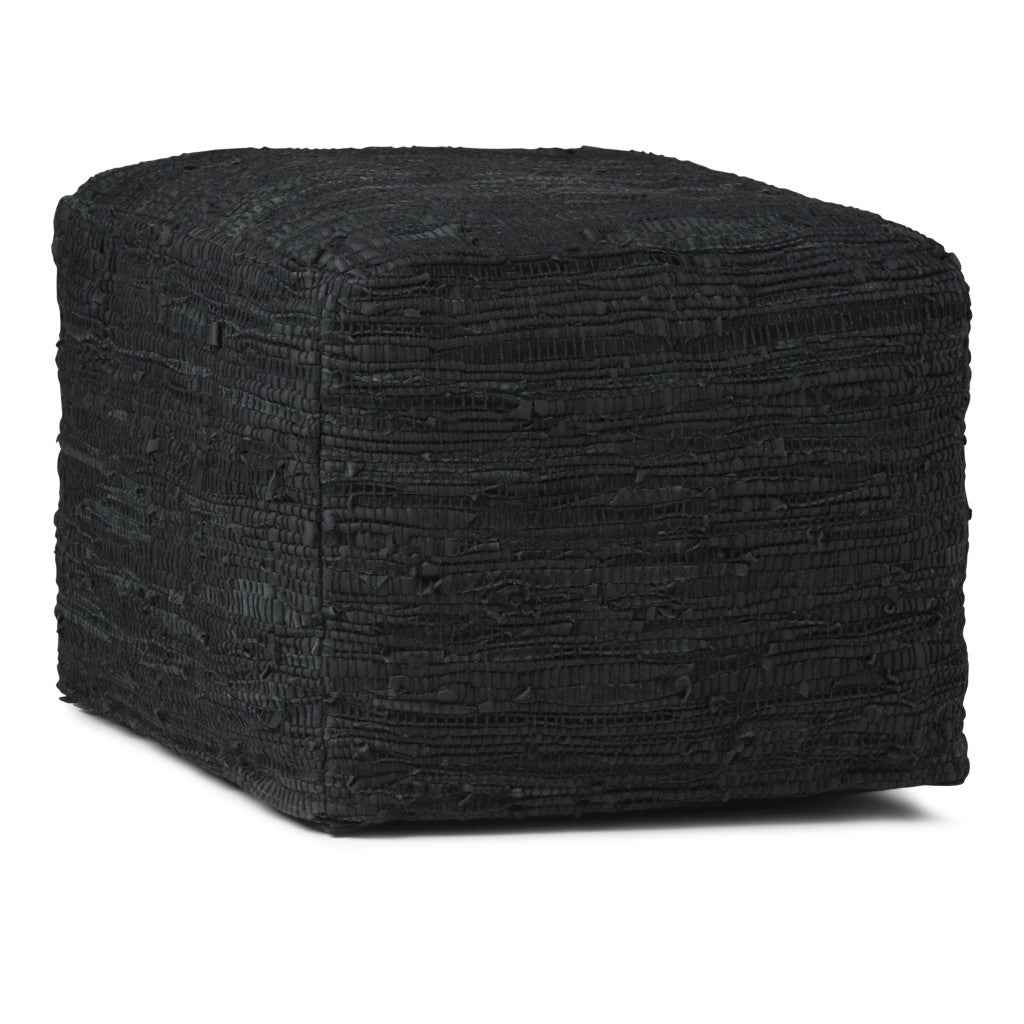 18" Black Leather Pouf Ottoman