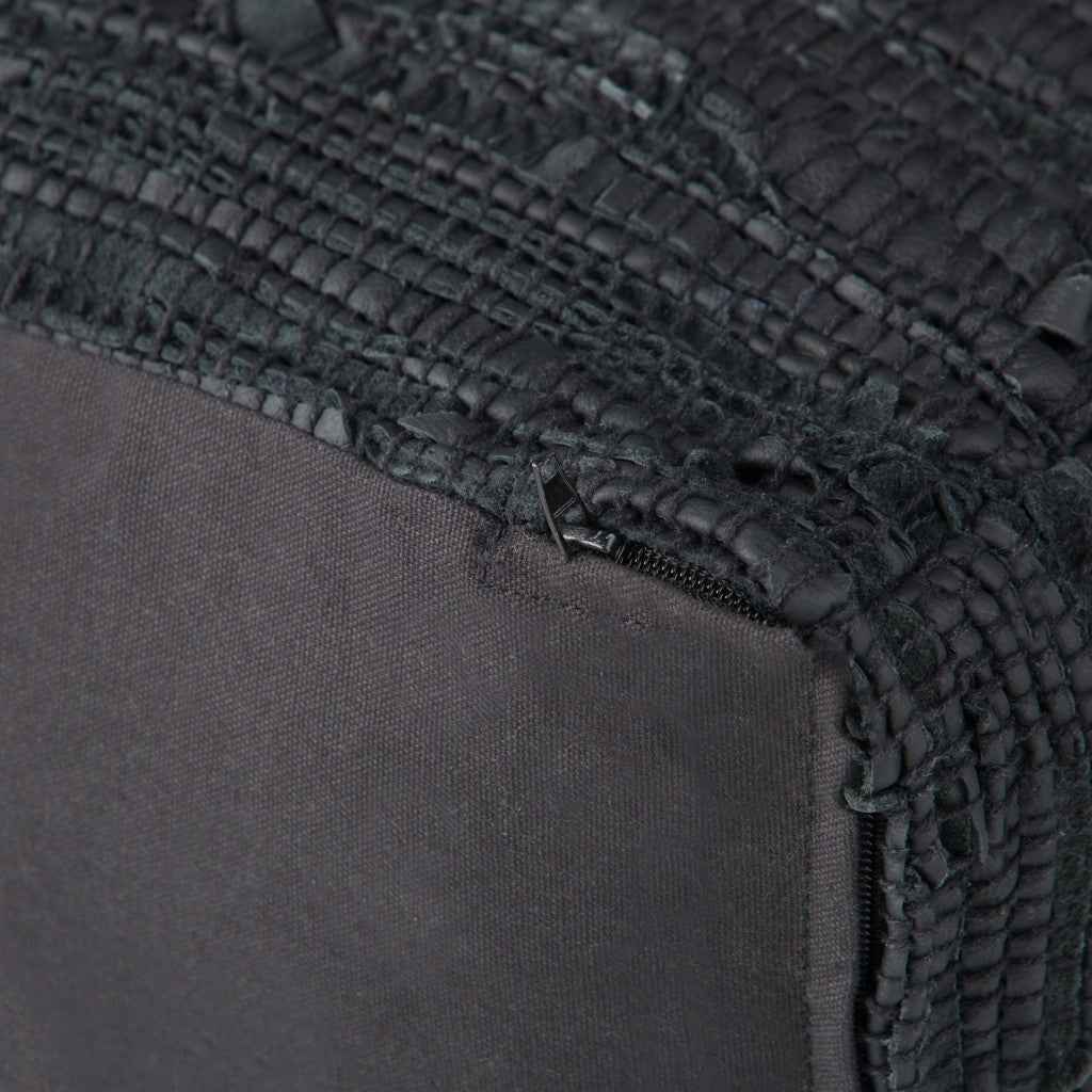 18" Black Leather Pouf Ottoman
