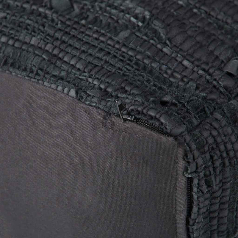 18" Black Leather Pouf Ottoman