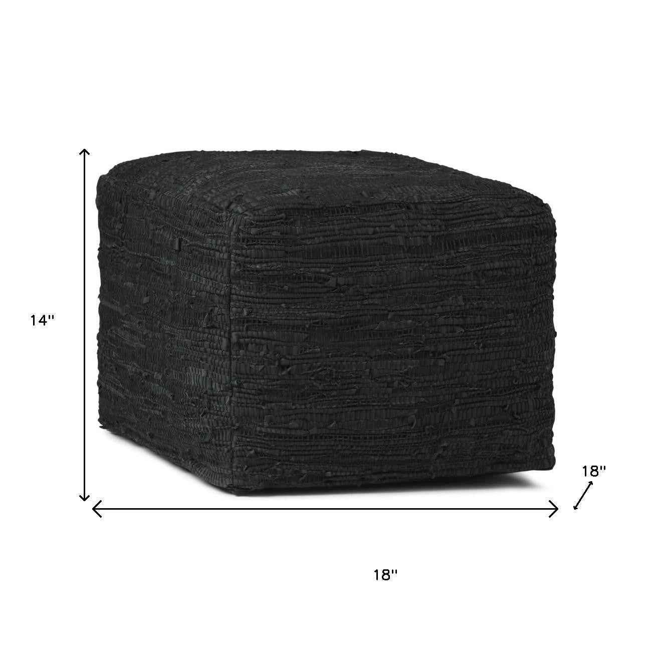18" Black Leather Pouf Ottoman