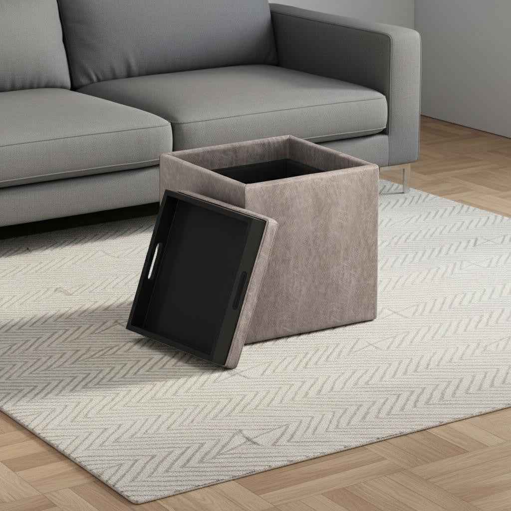 17" Gray Upholstery Storage Ottoman