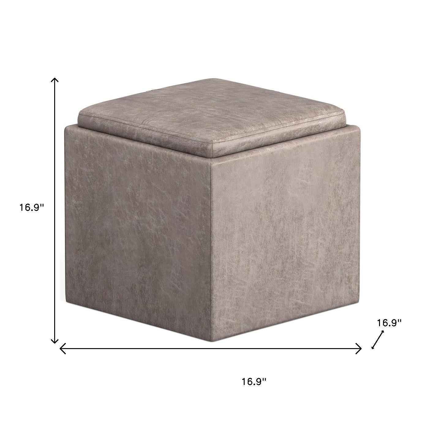 17" Gray Upholstery Storage Ottoman