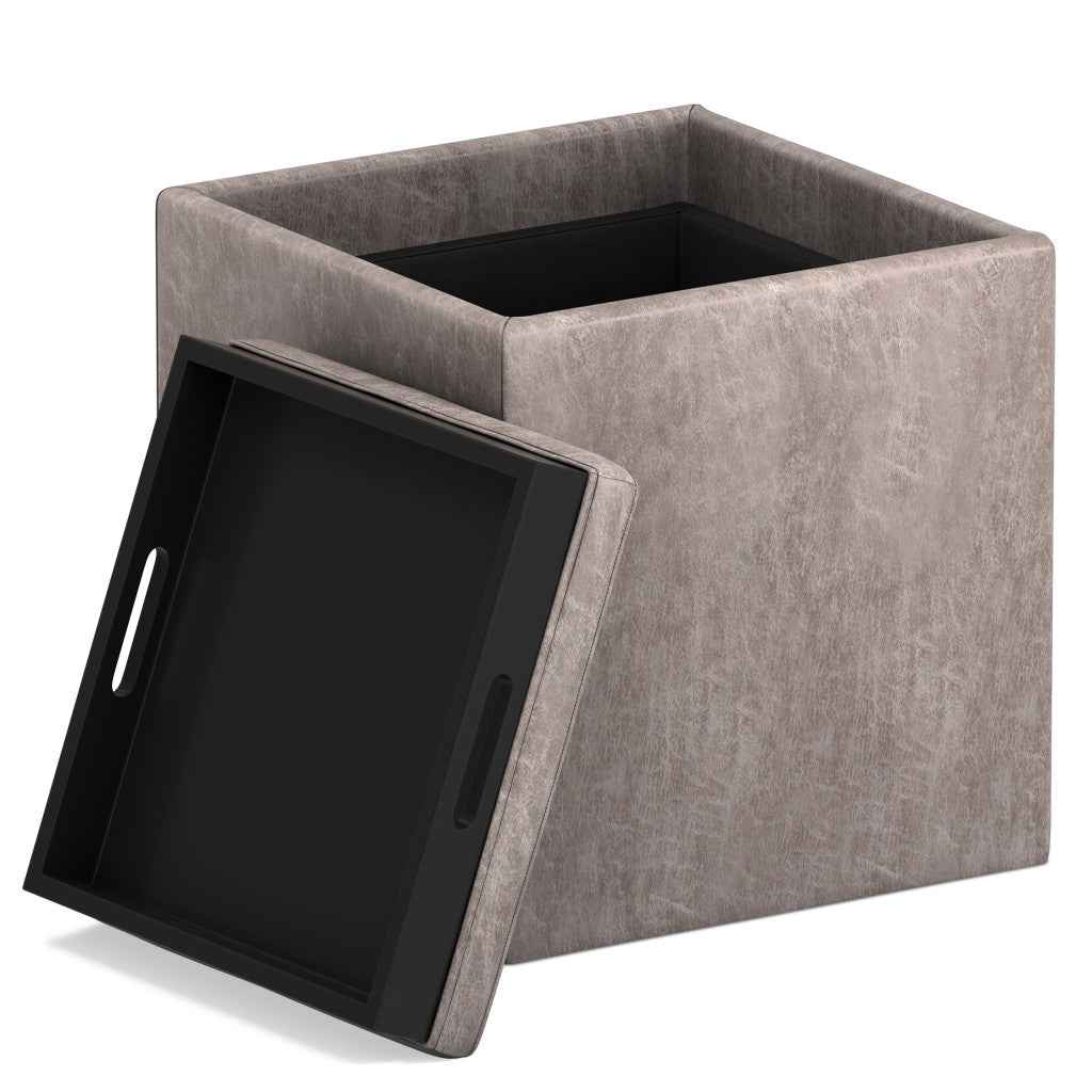 17" Gray Upholstery Storage Ottoman