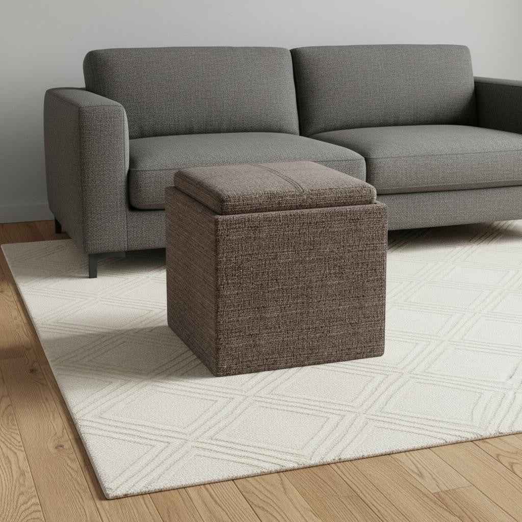 17" Brown Upholstery Storage Ottoman