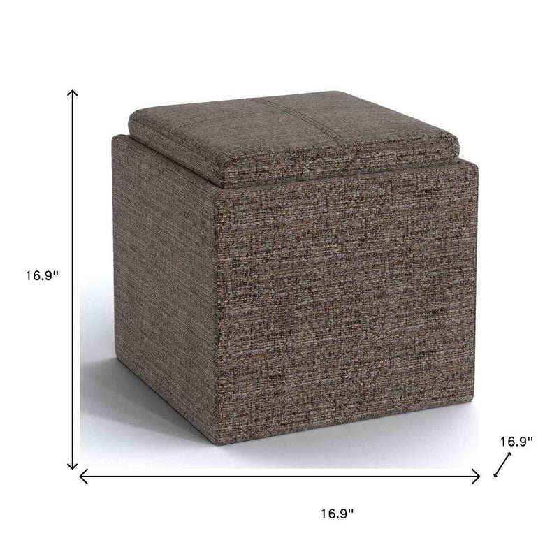 17" Brown Upholstery Storage Ottoman