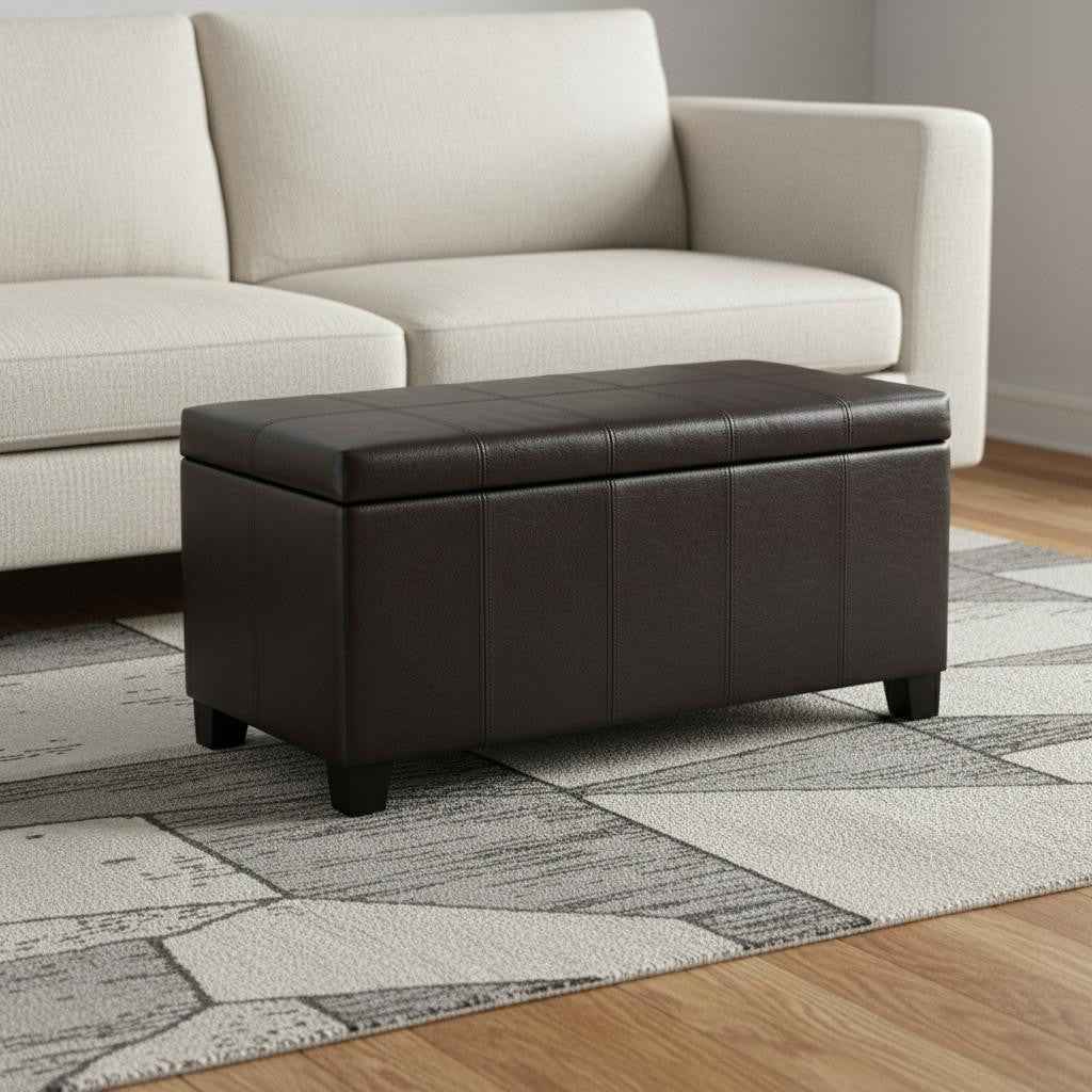 36" Dark Brown and Brown Upholstery Storage Ottoman