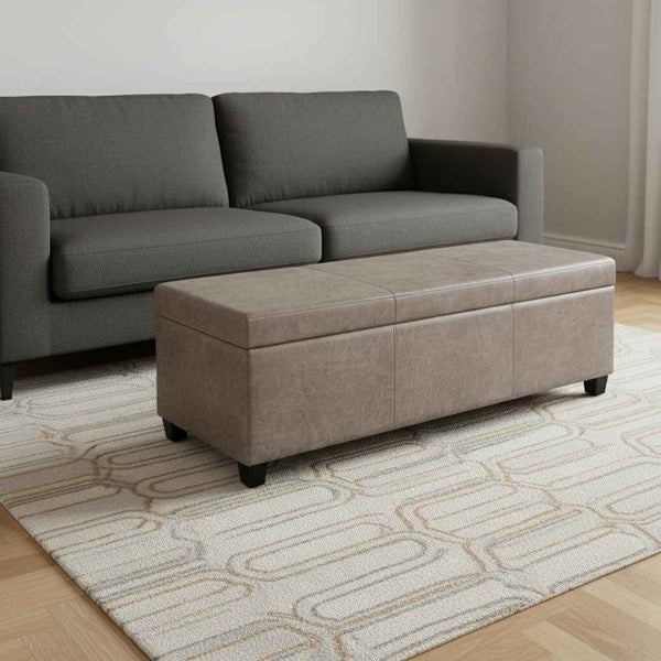 48" Dark Brown and Gray Upholstery Storage Ottoman