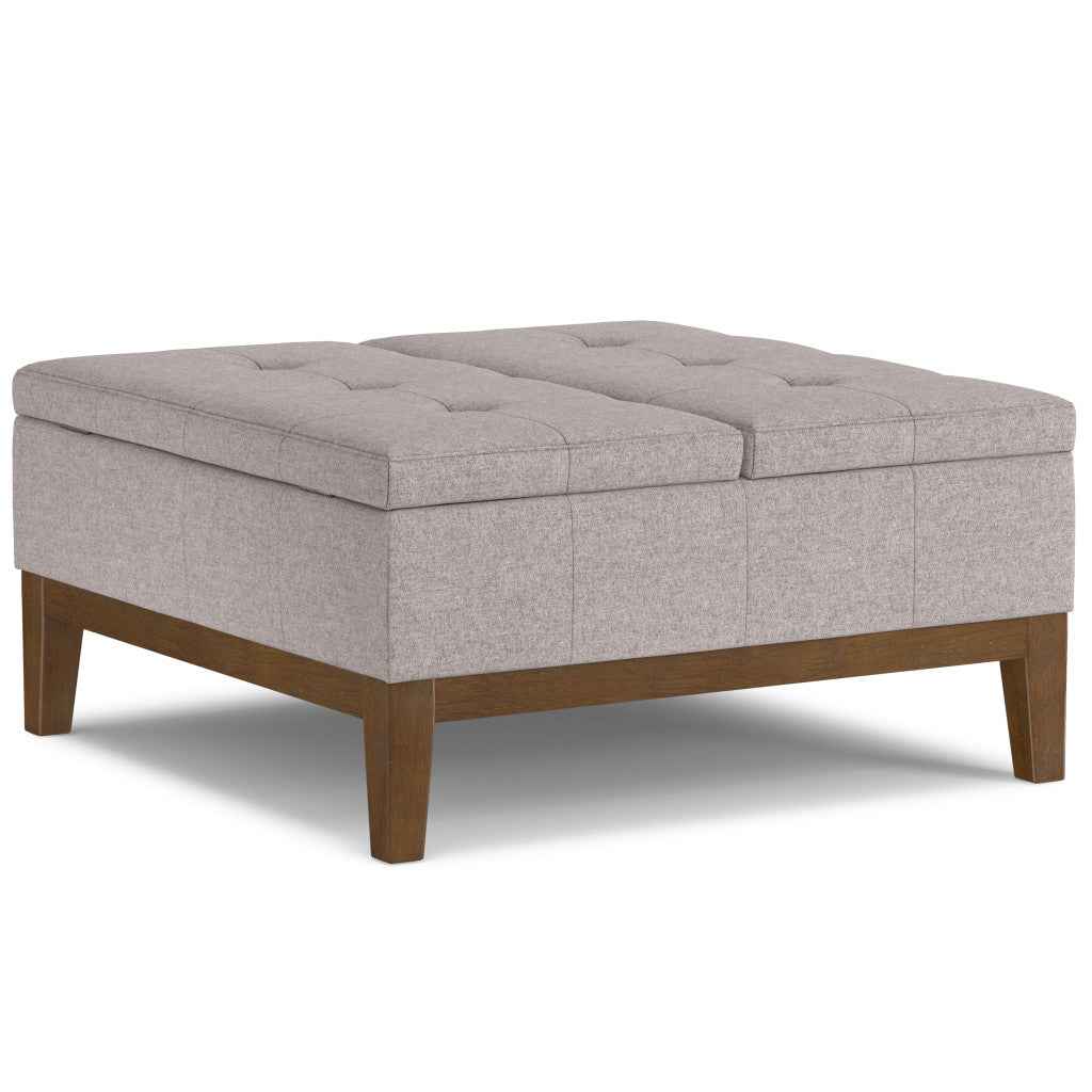 36" Walnut and Cloud Upholstery Storage Ottoman