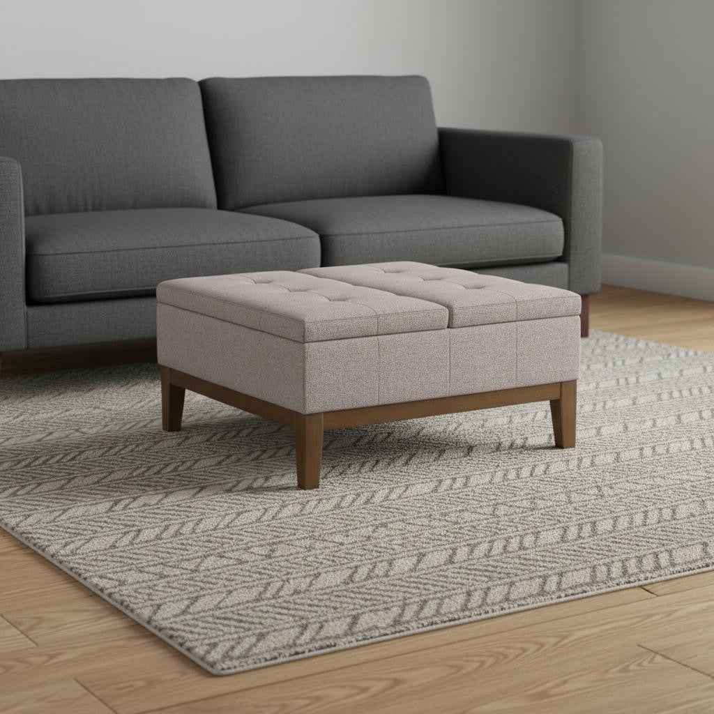 36" Walnut and Cloud Upholstery Storage Ottoman