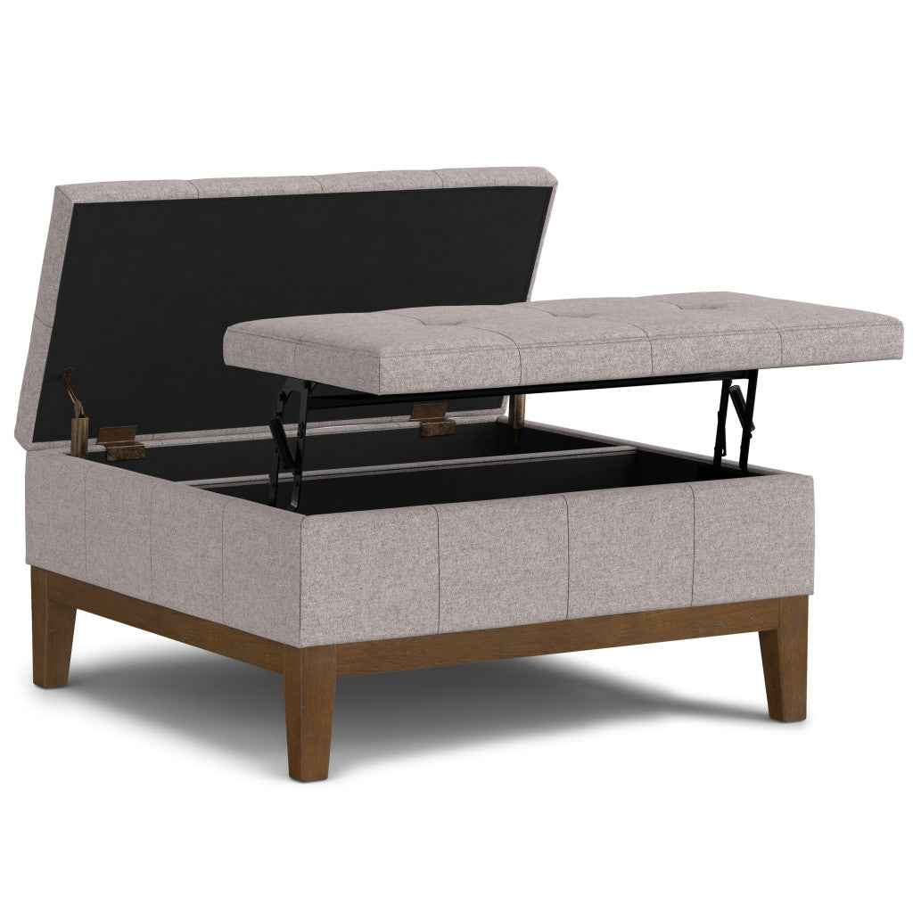 36" Walnut and Cloud Upholstery Storage Ottoman