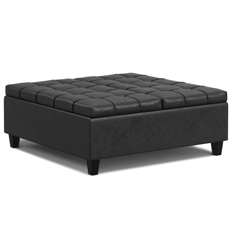40" Black Leather Cocktail Ottoman With Storage