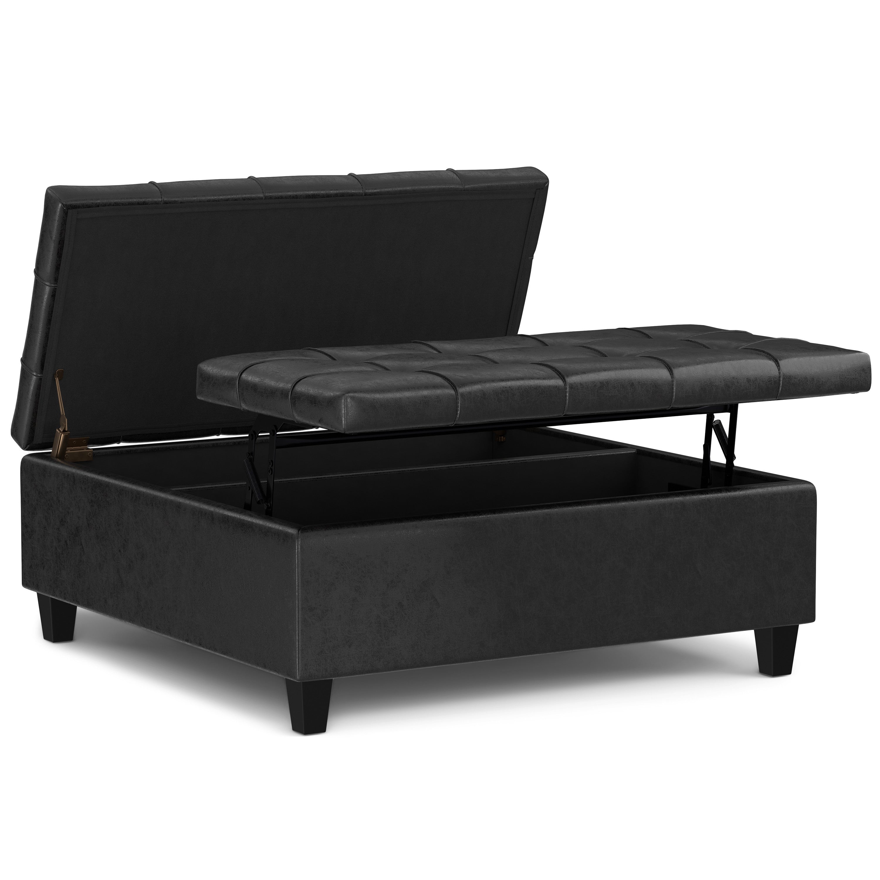 40" Black Leather Cocktail Ottoman With Storage