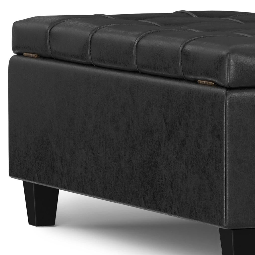 40" Black Leather Cocktail Ottoman With Storage