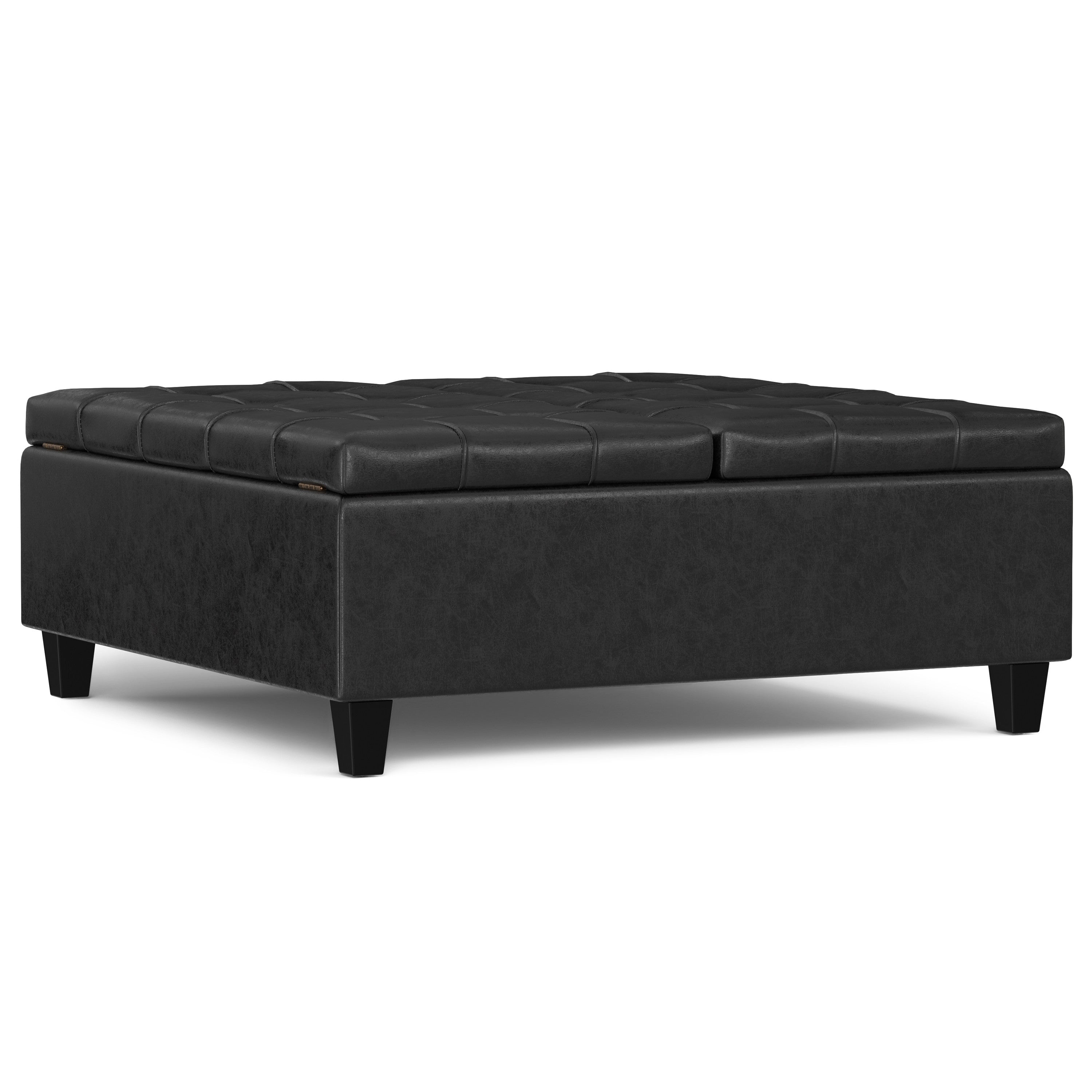 40" Black Leather Cocktail Ottoman With Storage