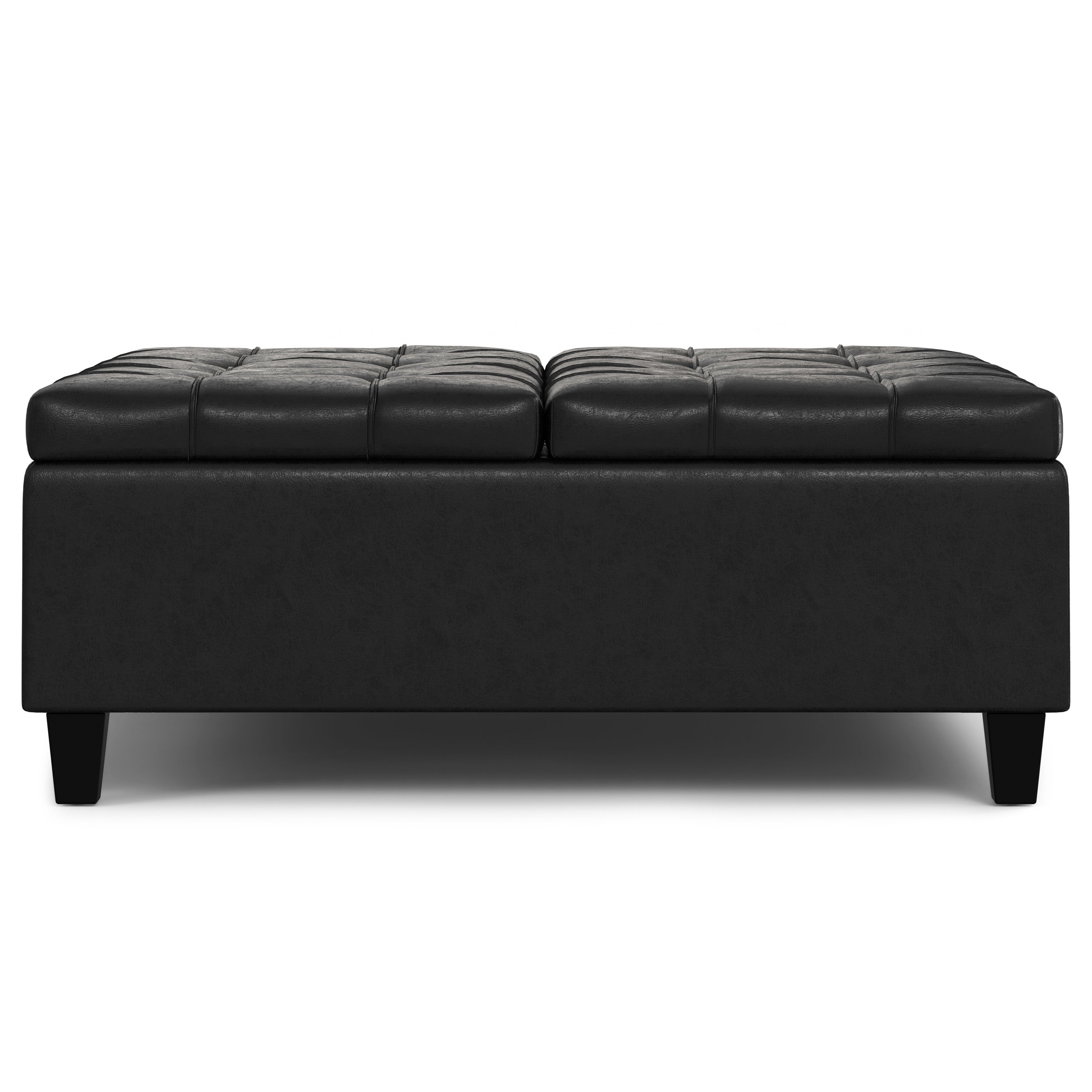 40" Black Leather Cocktail Ottoman With Storage